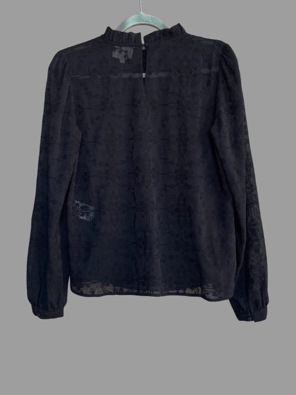 SEZANE Black Sheer Floral Embroidered Ruffle High Neck Valentine Blouse Top - Picture 6 of 14